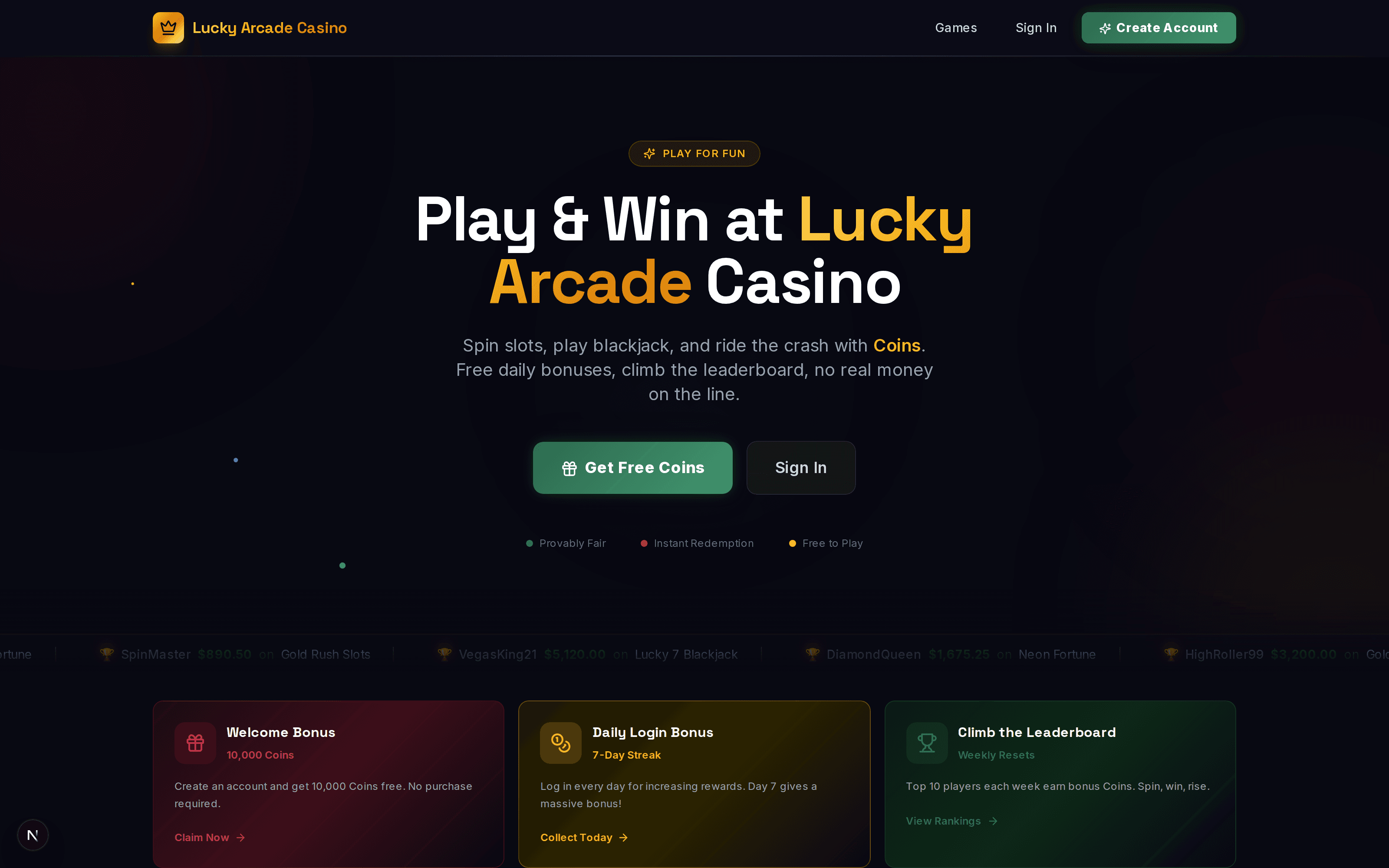 Lucky Arcade casino lobby preview
